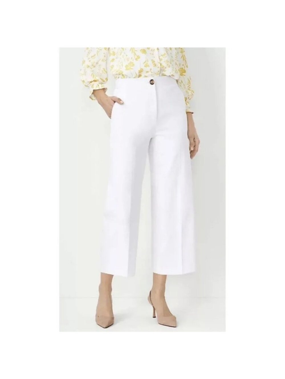 Ann Taylor The Marina High Rise Wide Leg Crop Pants White 10
